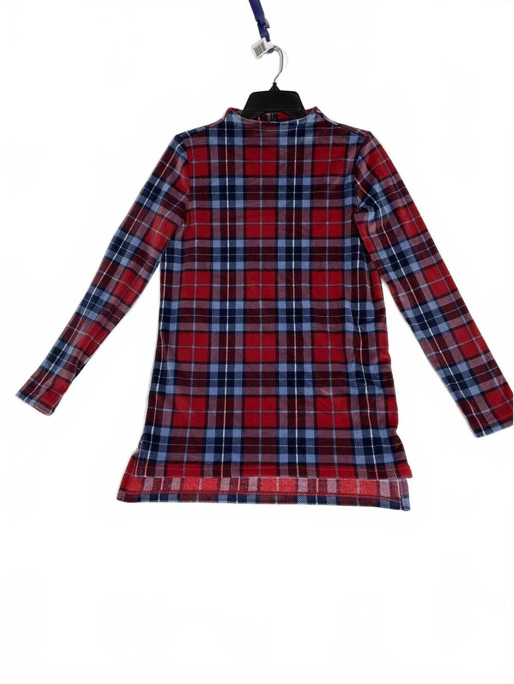 Lands' End Women's Red and Blue Plaid Long Sleeve Top XXS b32